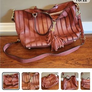 Michael Kors cognac leather Brooklyn tote with shoulder strap